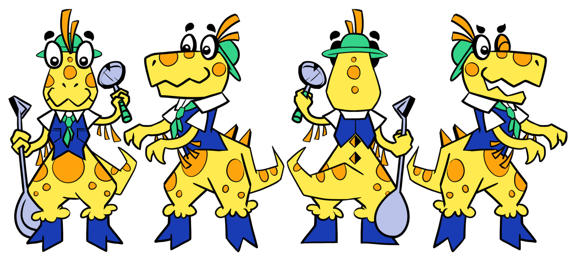 A full turnaround of the Cheesasaurus redesign.